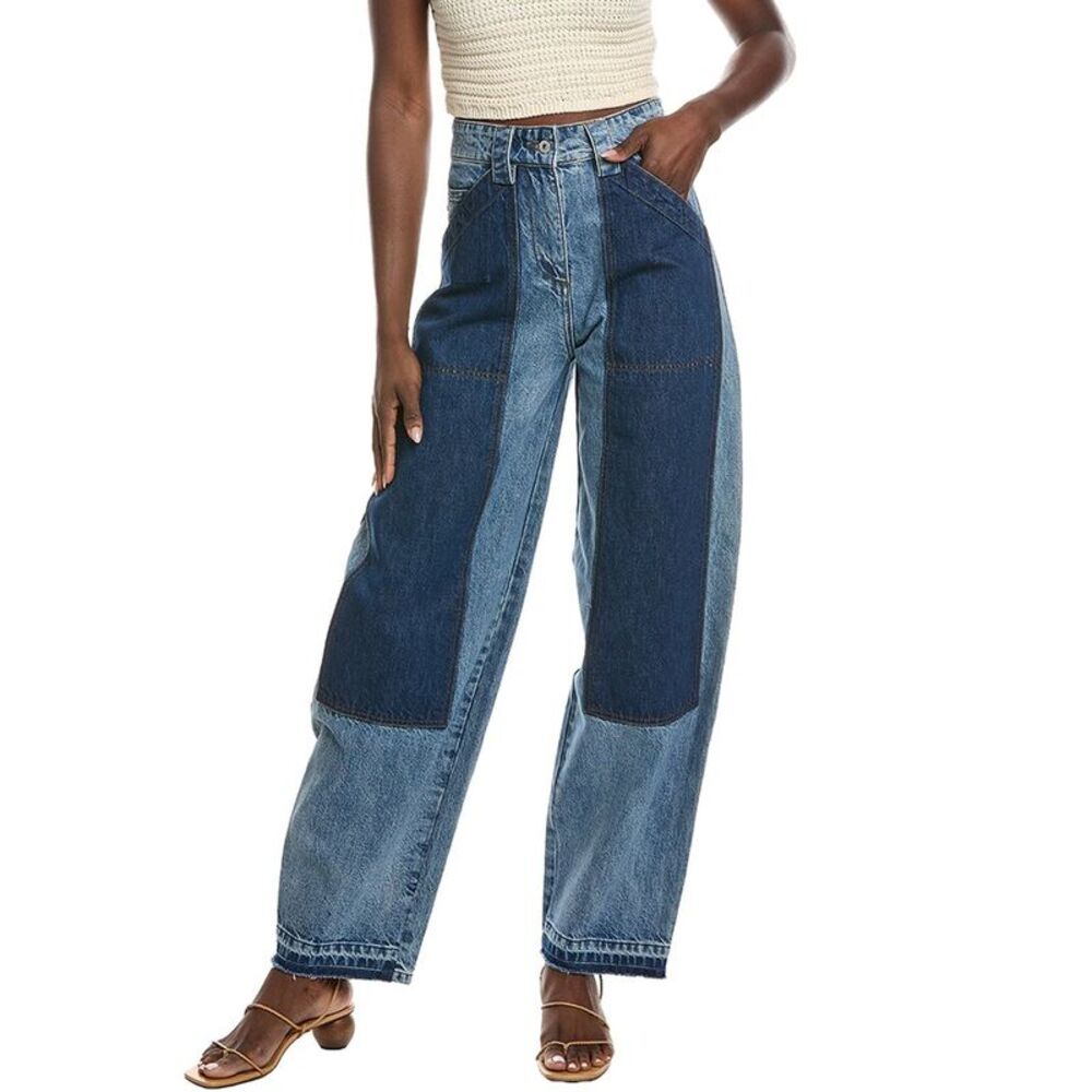 Co Womens  Denim Patchwork Straight Leg Pant, Blue